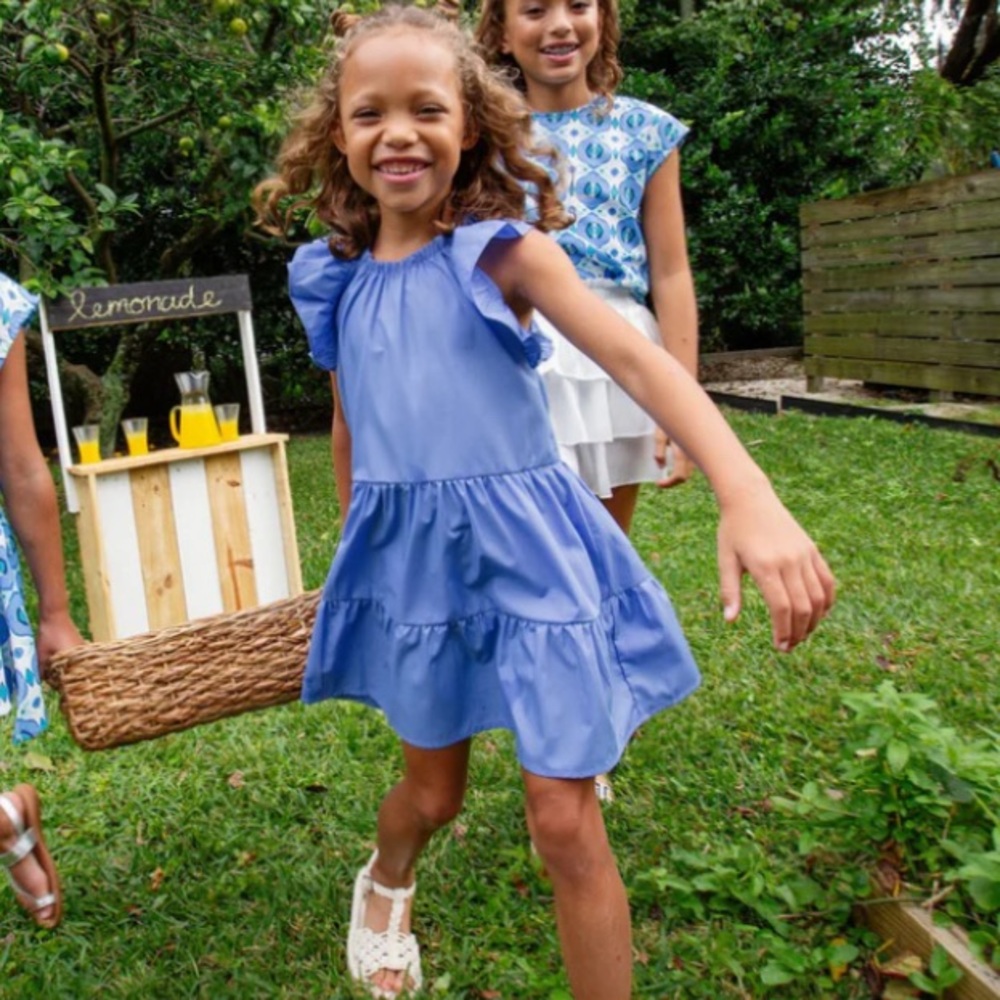 NWT Pleat. Periwinkle Blue Lightweight Layla Flutter Tiered Ruffle Dress girls 7